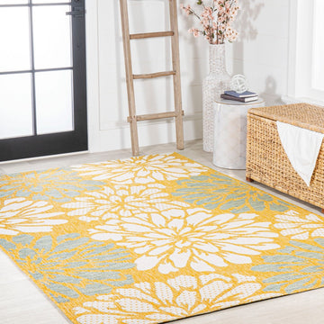 Zinnia Modern Floral Textured Weave Indoor/outdoor Area Rug